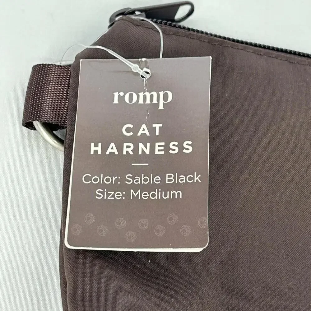 NWT Romp Sable Black Cat Harness, Leash, Collar, Carry Bag Medium